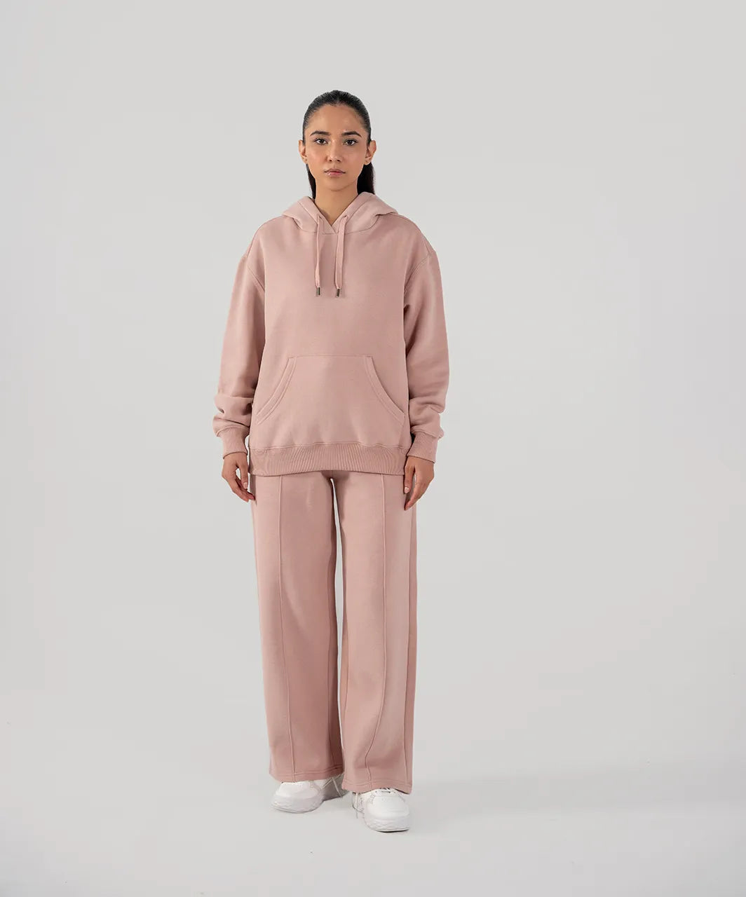 Ladies Fleece Hoodie (Pastel Pink)
