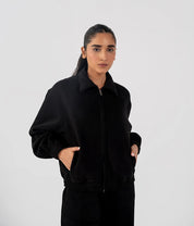 Ladies Collar Zip Jacket Black