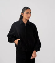 Ladies Collar Zip Jacket (Black)
