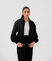 Ladies Collar Zip Jacket (Black)