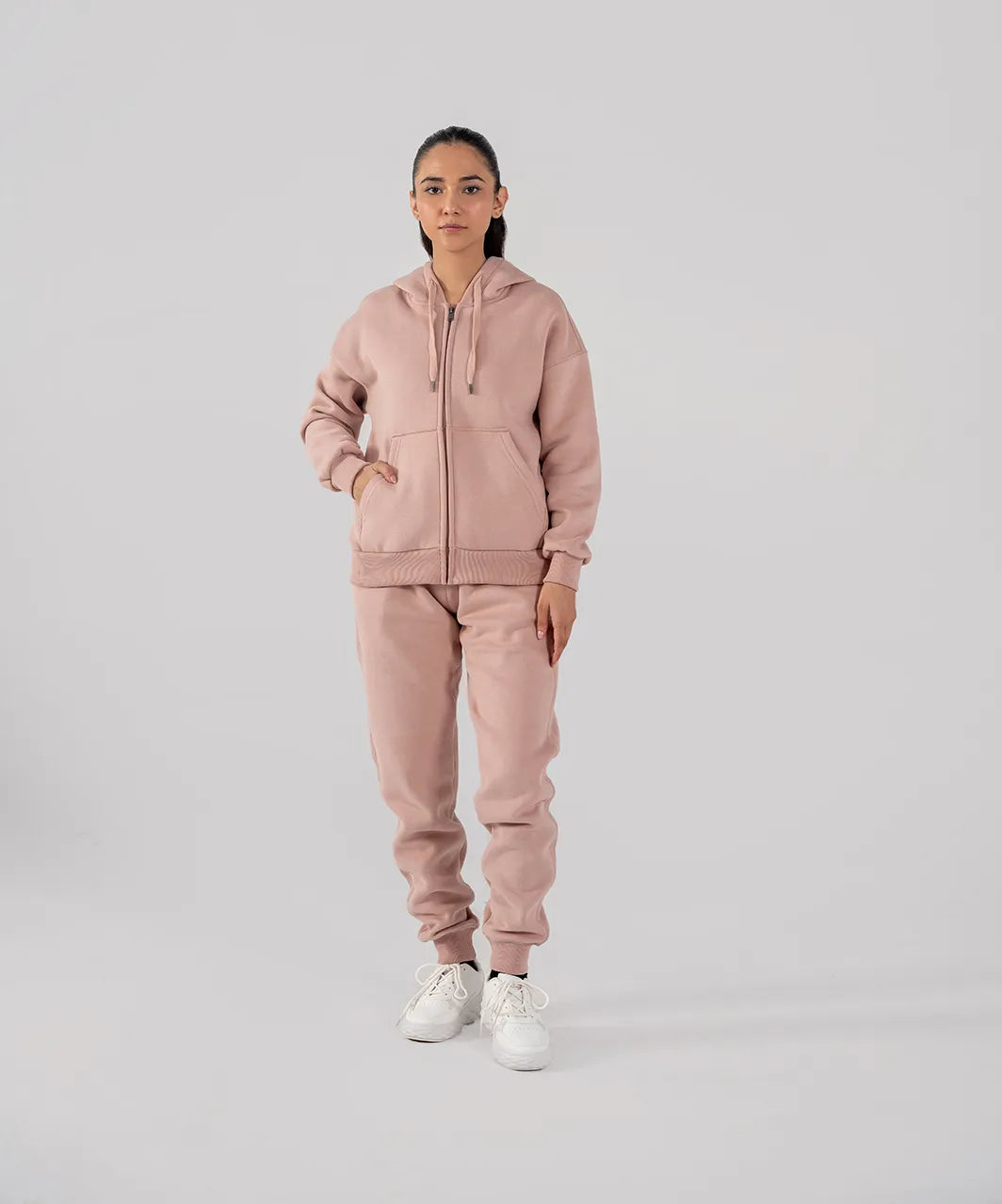 Ladies Fleece Zipper Hoodie (Pastel Pink)