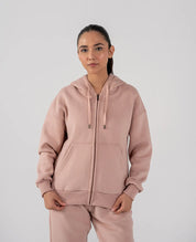 Ladies Fleece Zipper Hoodie (Pastel Pink)