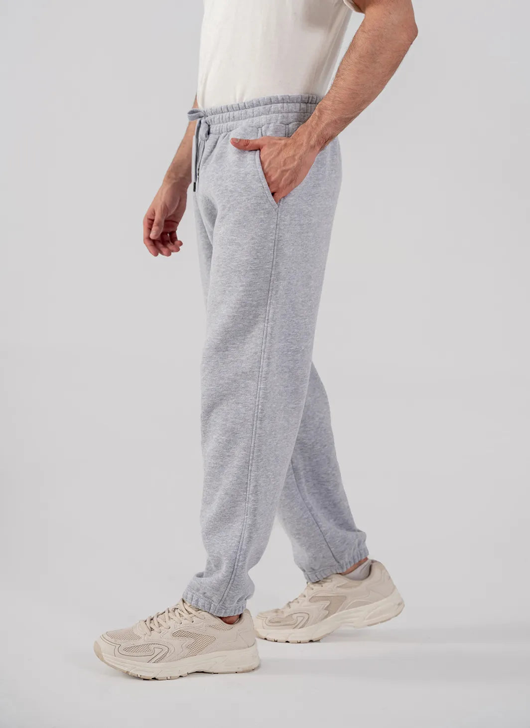 Men's Fleece Elasticated Leg Opening Trousers (Grey Melange)