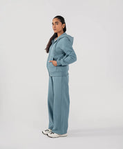 Ladies Fleece Zipper Hoodie (Steel Blue)
