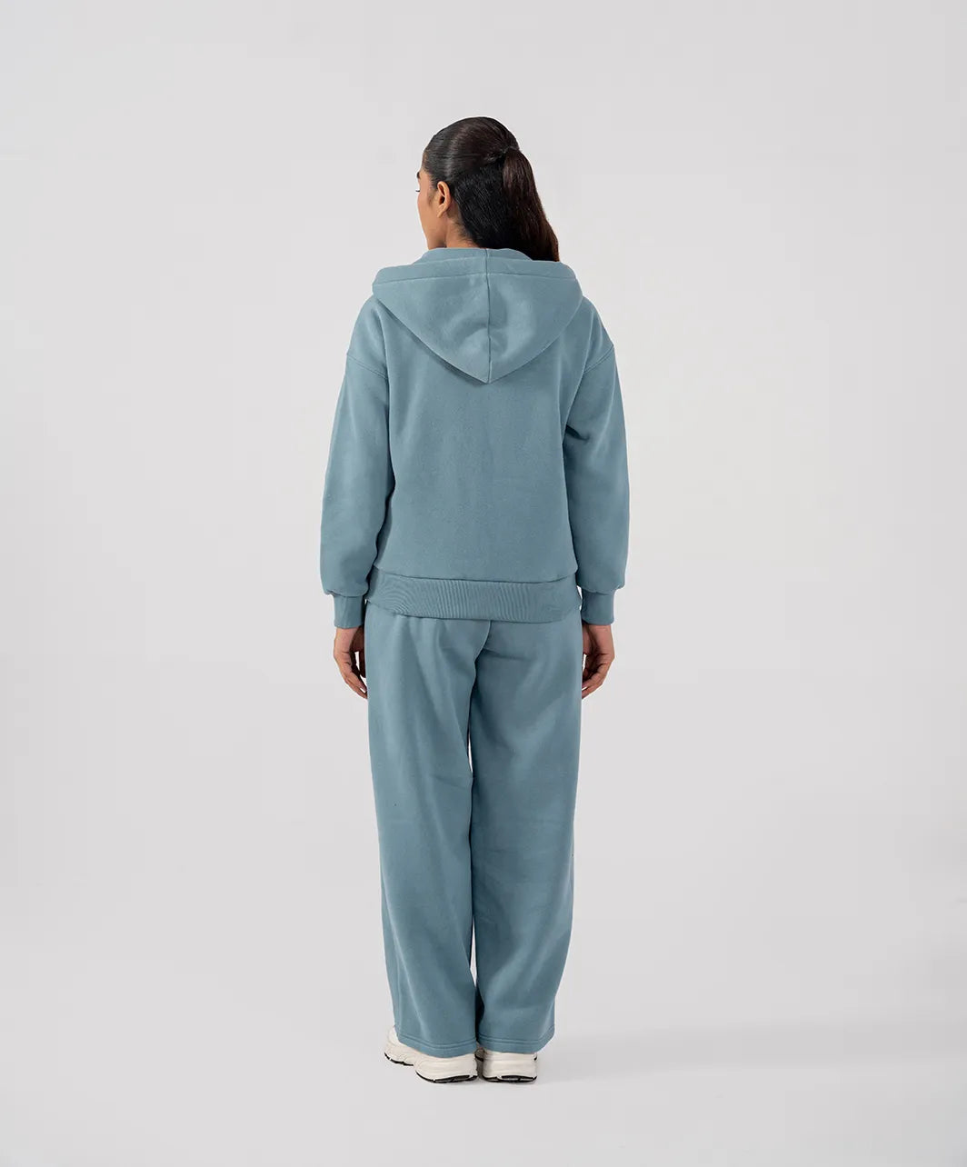 Ladies Fleece Zipper Hoodie (Steel Blue)