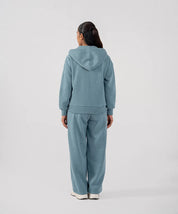 Ladies Fleece Zipper Hoodie (Steel Blue)