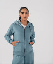 Ladies Fleece Zipper Hoodie (Steel Blue)
