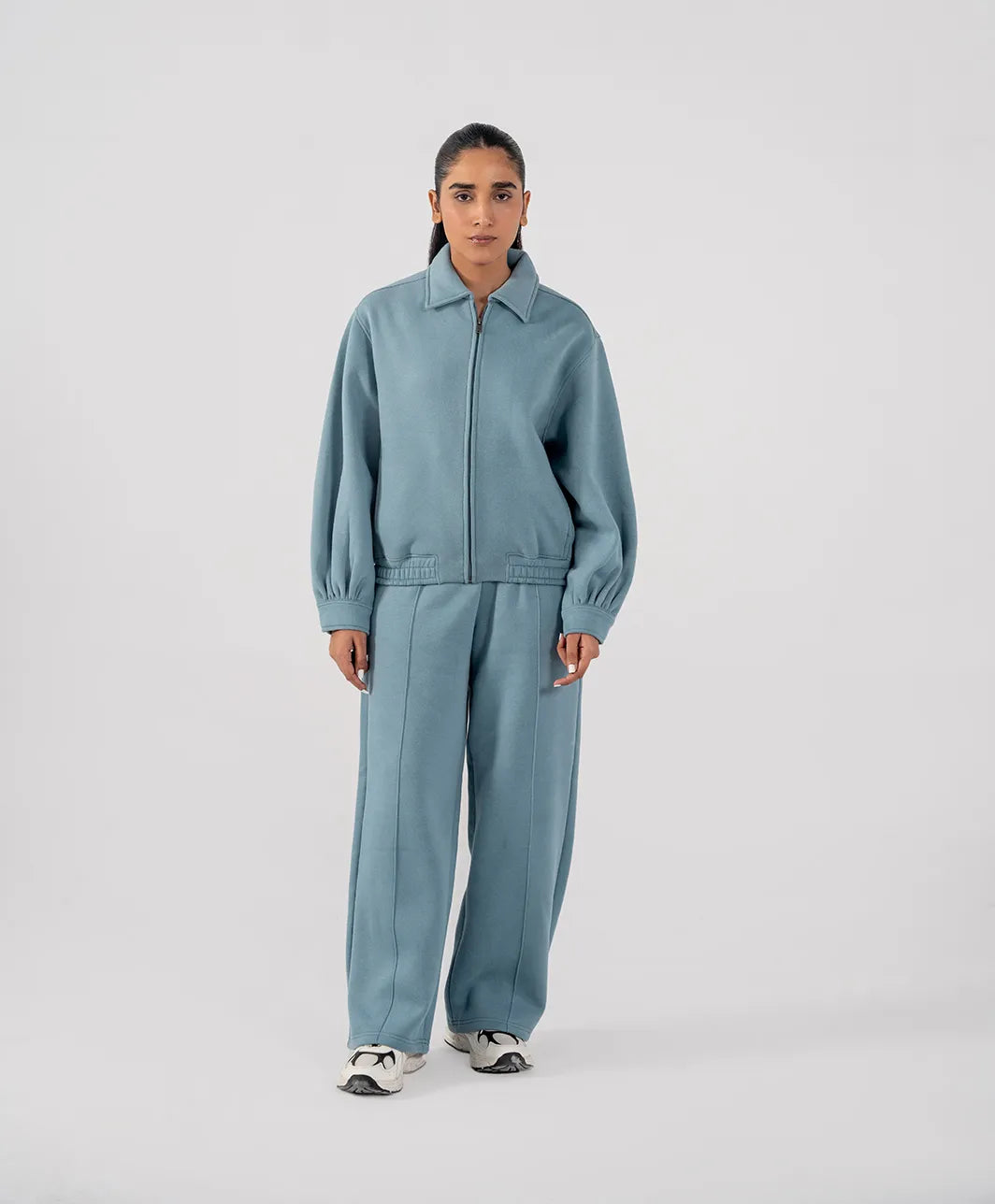 Ladies Collar Zip Jacket (Steel Blue)