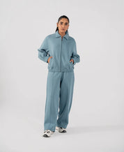 Ladies Collar Zip Jacket (Steel Blue)