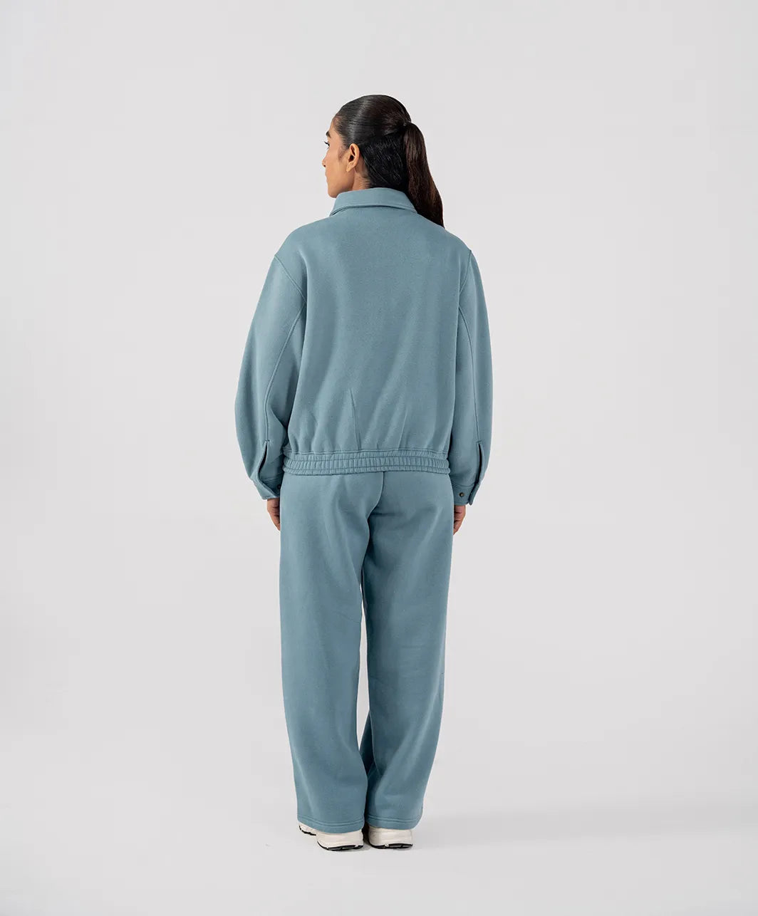 Ladies Collar Zip Jacket (Steel Blue)