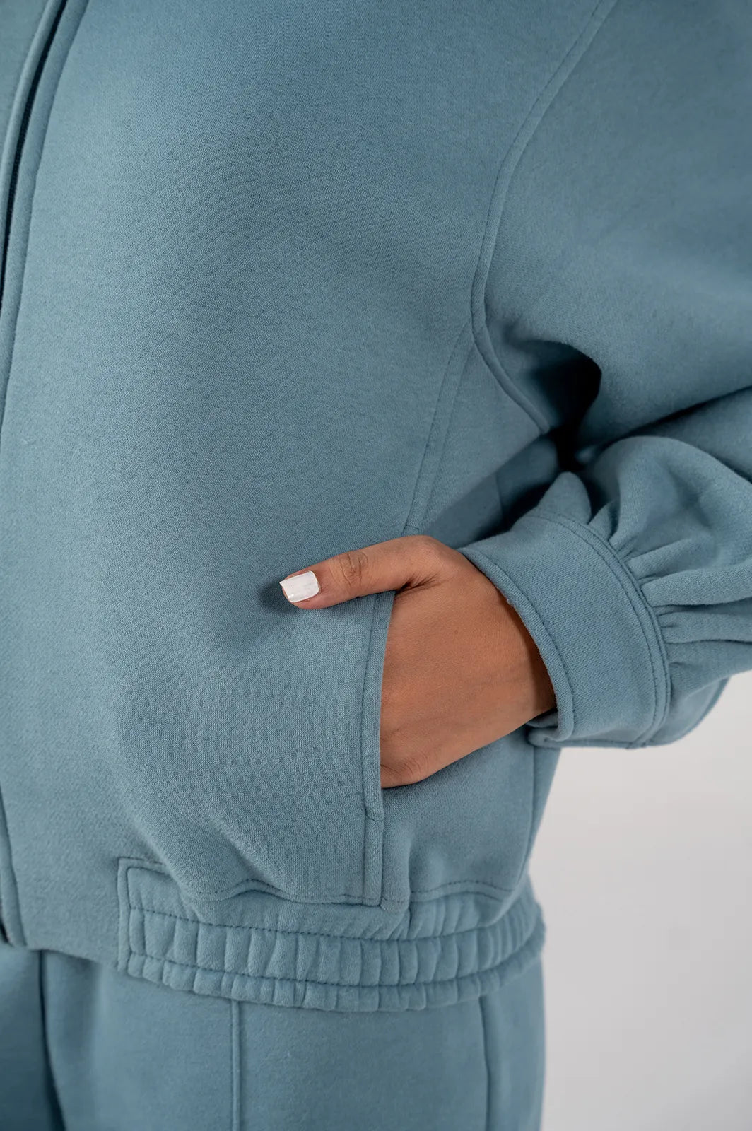 Ladies Collar Zip Jacket (Steel Blue)