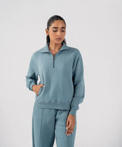 Ladies Fleece Half Zipper (Steel Blue)