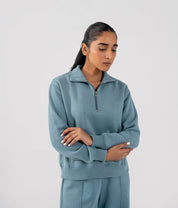 Ladies Fleece Half Zipper (Steel Blue)